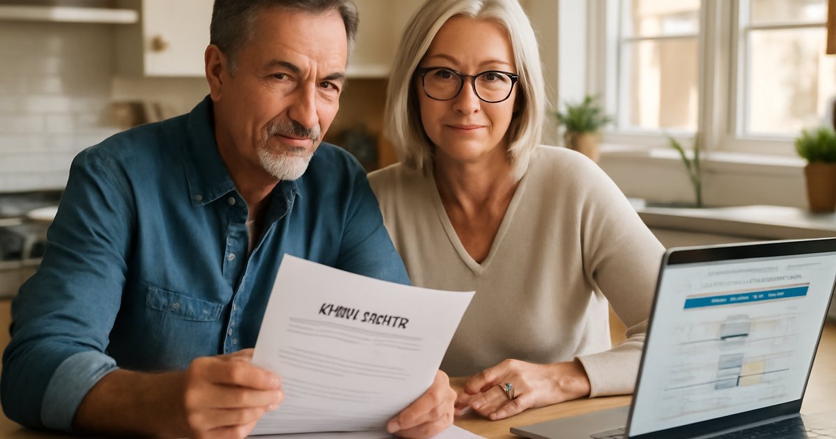 Retired couple comparing Medicare health coverage options at home