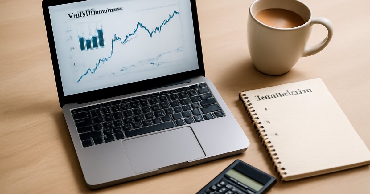 Beginner investor reviewing mutual fund performance charts on a laptop at a clean desk workspace